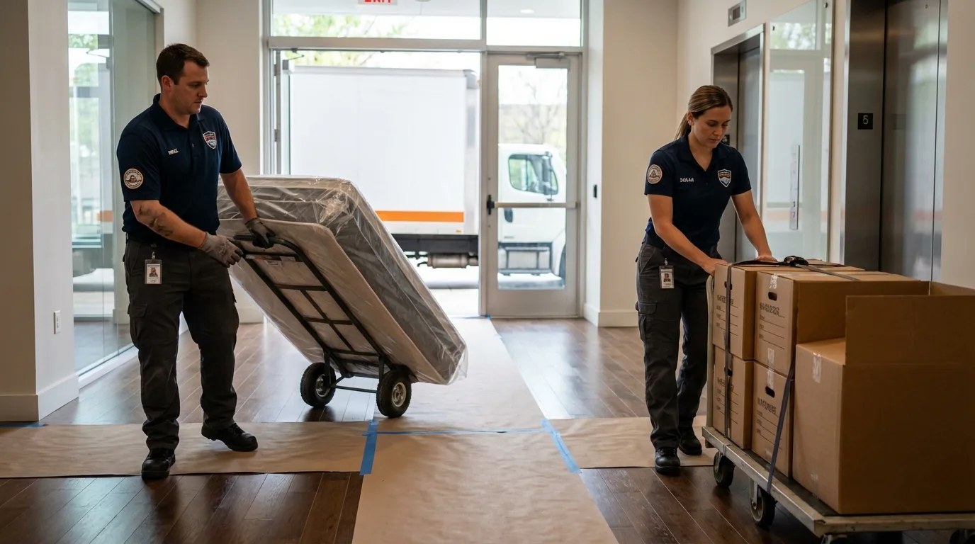 Professional apartment movers loading elevator in Buckeye, AZ